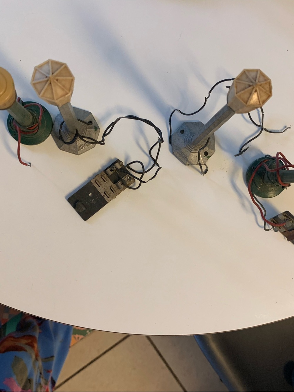 Set of Decorative Metal Lamp Bases in Green and Silver